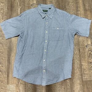 Orvis Blue And White Check Cotton Men’s Button Down Short Sleeved Shirt Large